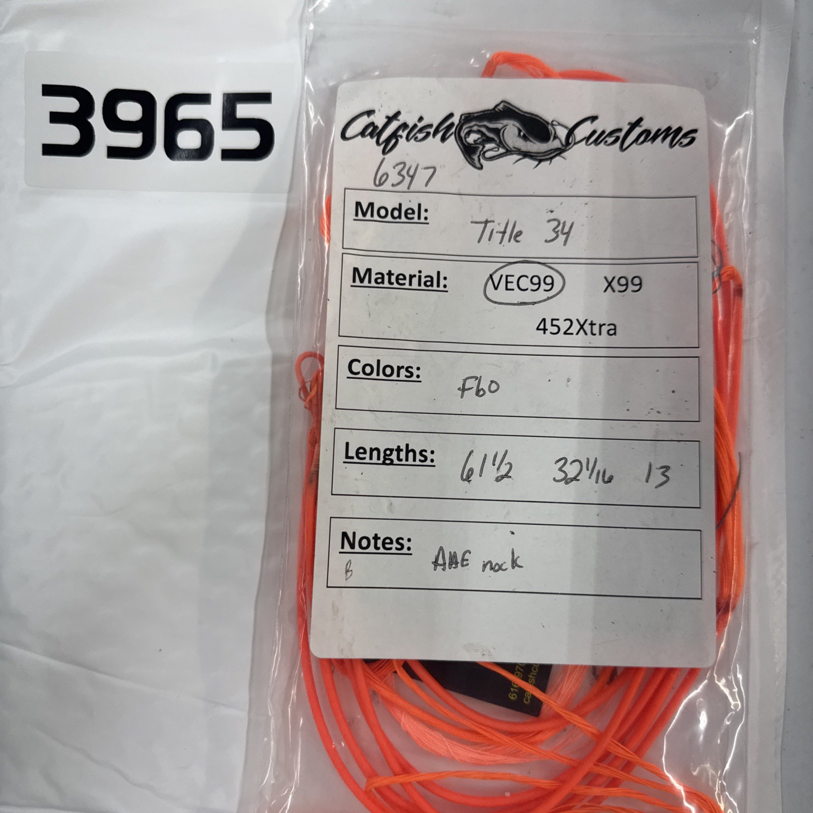 Item 3965 - Catfish Custom Strings - Mathews Title 34 - Flo Orange