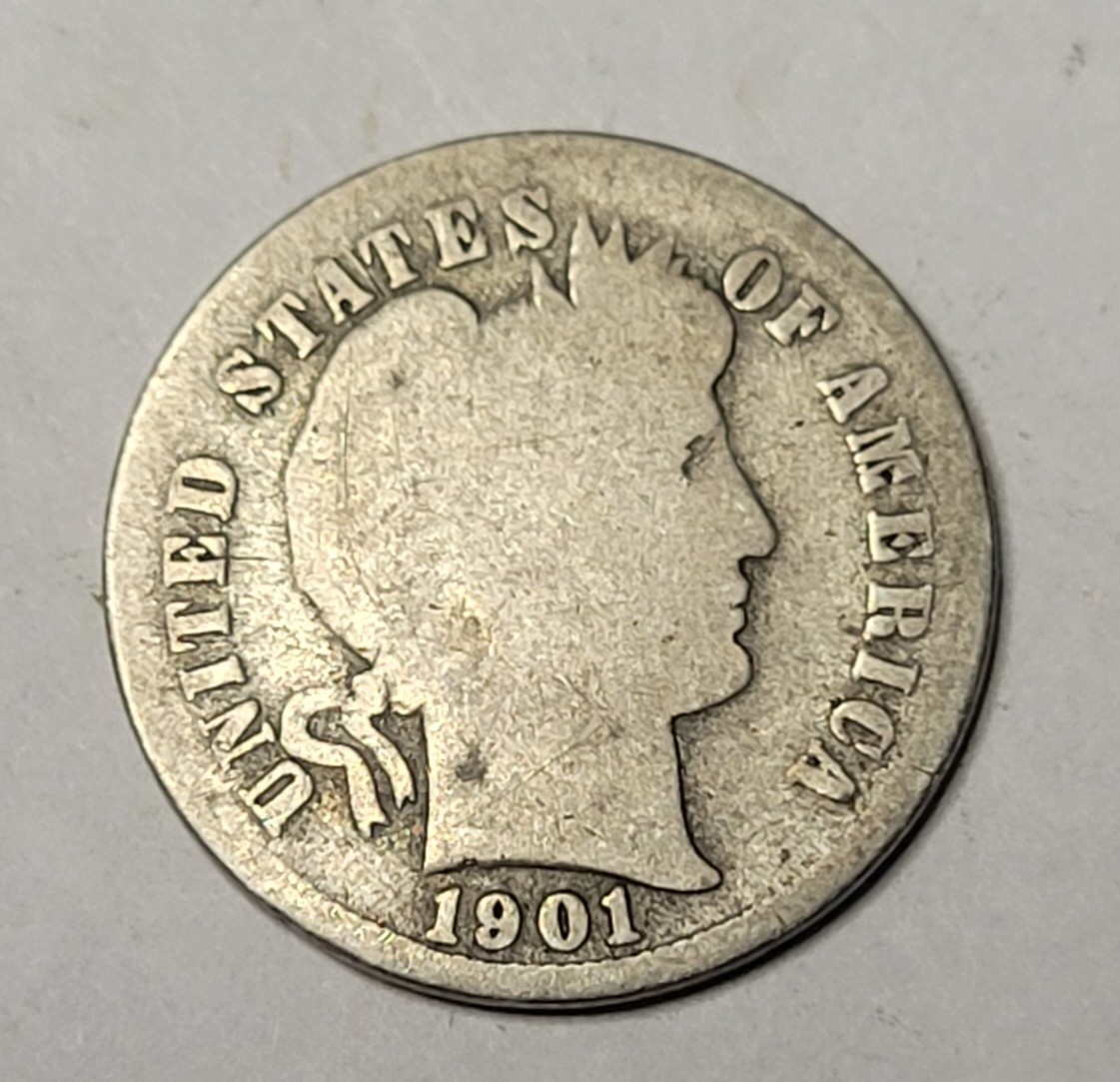 1901-S Barber Dime 90% Silver - Circulated - Strong Reverse
