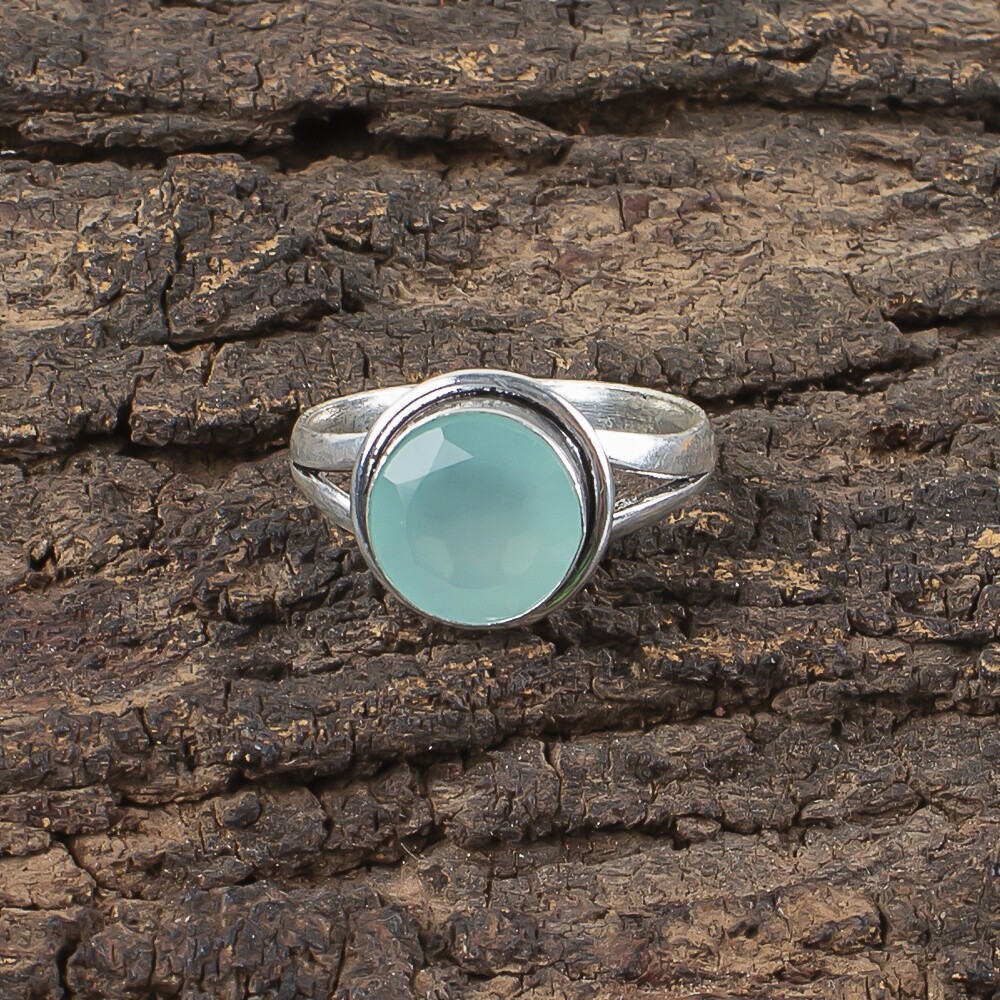 Natural Aqua Chalcedony 925 Sterling Silver Promise Anniversary New Band Ring