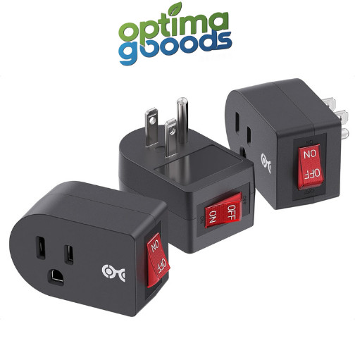 3 Pack Grounded Outlet With ON Off Switch Single Plug In Power Button Black NEW