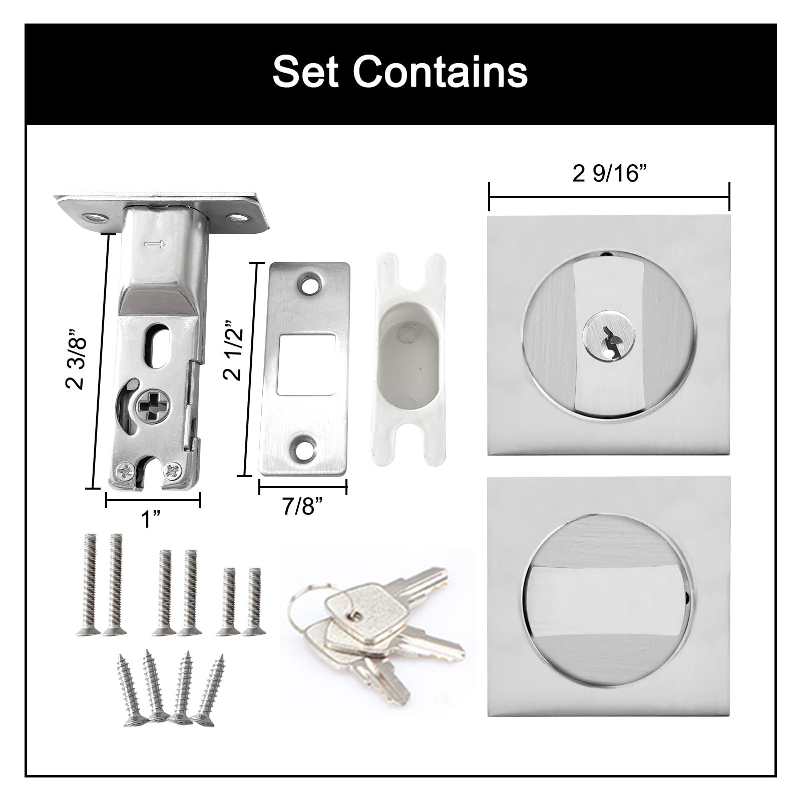 Pocket Door Lock,Privacy Hardware Suitable for Keyed Lock, Sliver