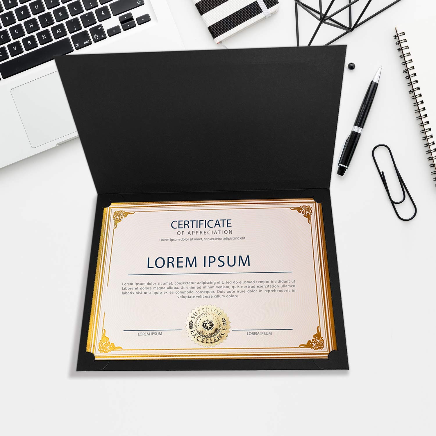SUNEE 75pcs Certificate Kit, Includes 25pcs Black Certificate Holders & 25pcs...