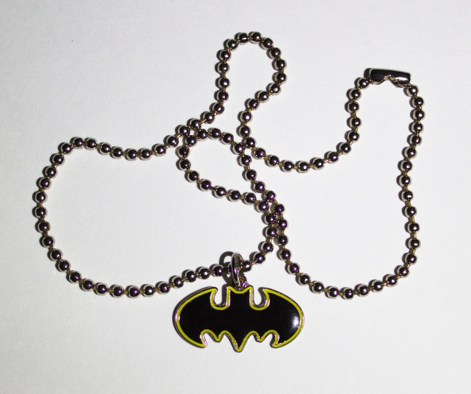 Batman Black Die-Cut Bat Comic Logo Metal Enamel Necklace NEW UNUSED