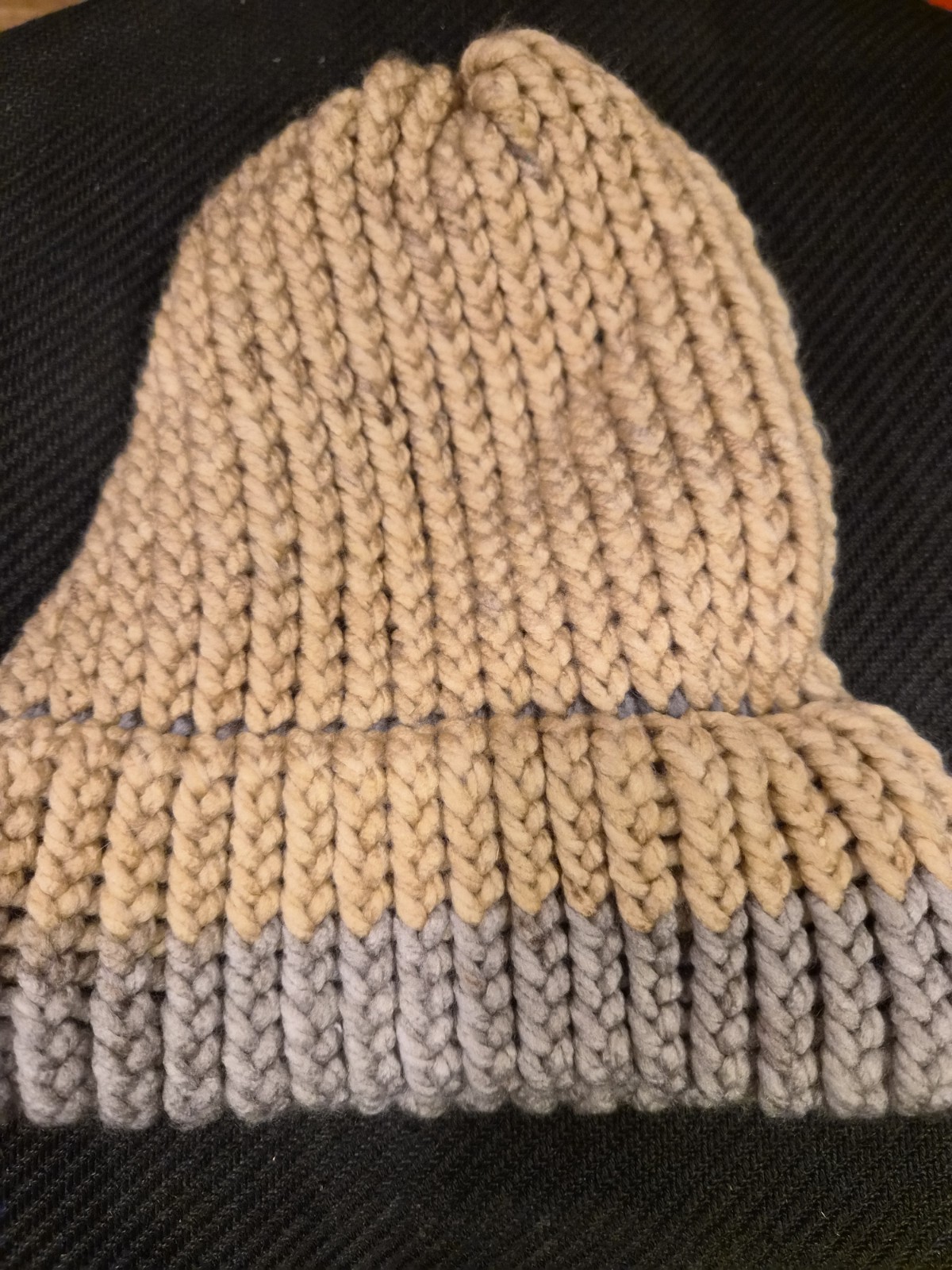 Handmade Knit Beanie Winter Hat Beige Gray Unisex Adults Outdoor Casual