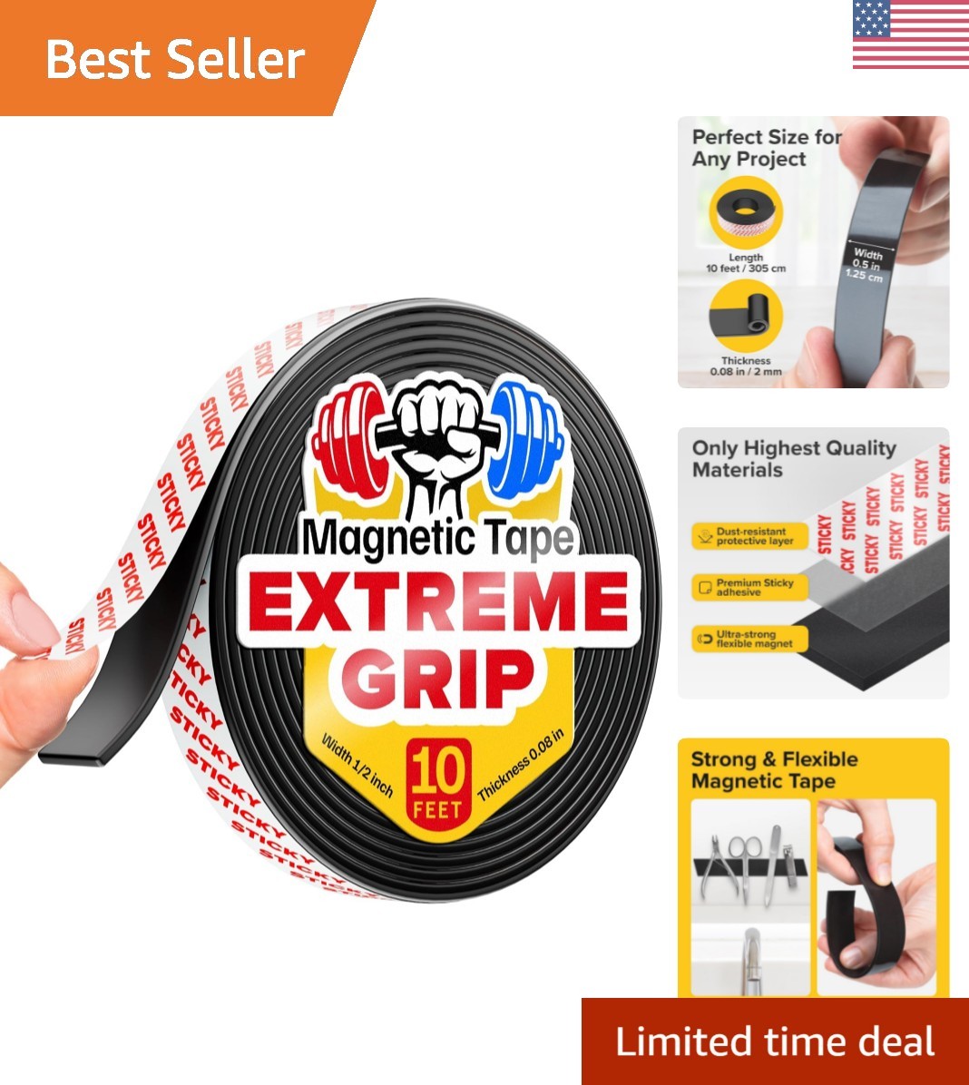 Customizable 10ft Magnetic Tape with Strong Adhesive - Ideal for DIY Projects