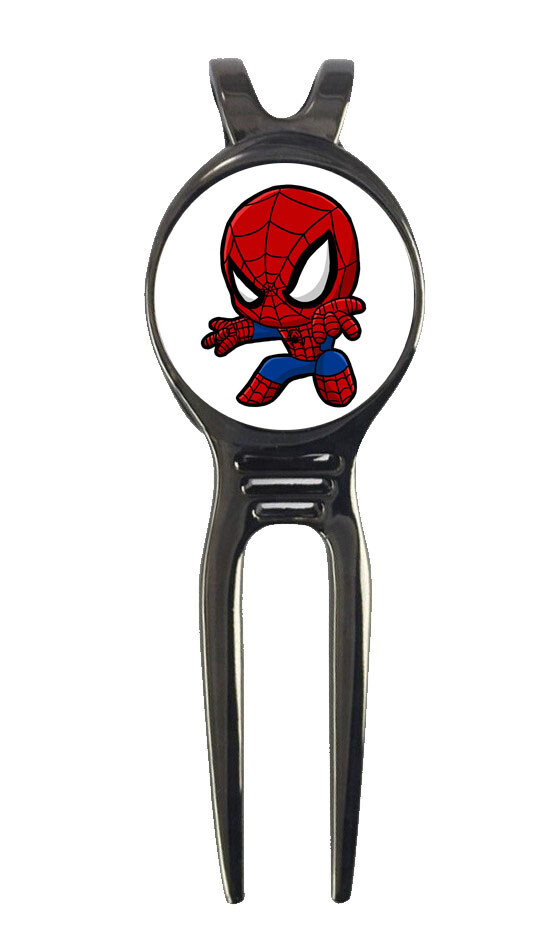 Spiderman Spider Man Chibi Marvel Golf Ball Marker + Black Gunmetal Divot Tool