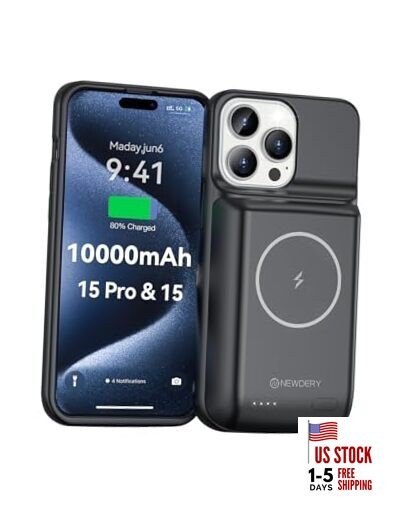 Battery Case for iPhone 15 Pro/iPhone 15 10000mAh, USB C Qi Wireless Charging