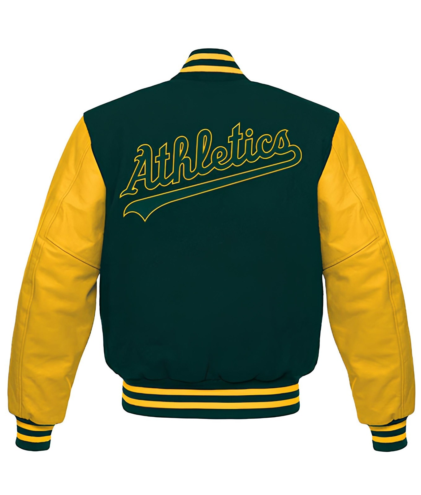 Oakland Athletics Forest Green Body Golden Leather Letterman Jacket Men Size L