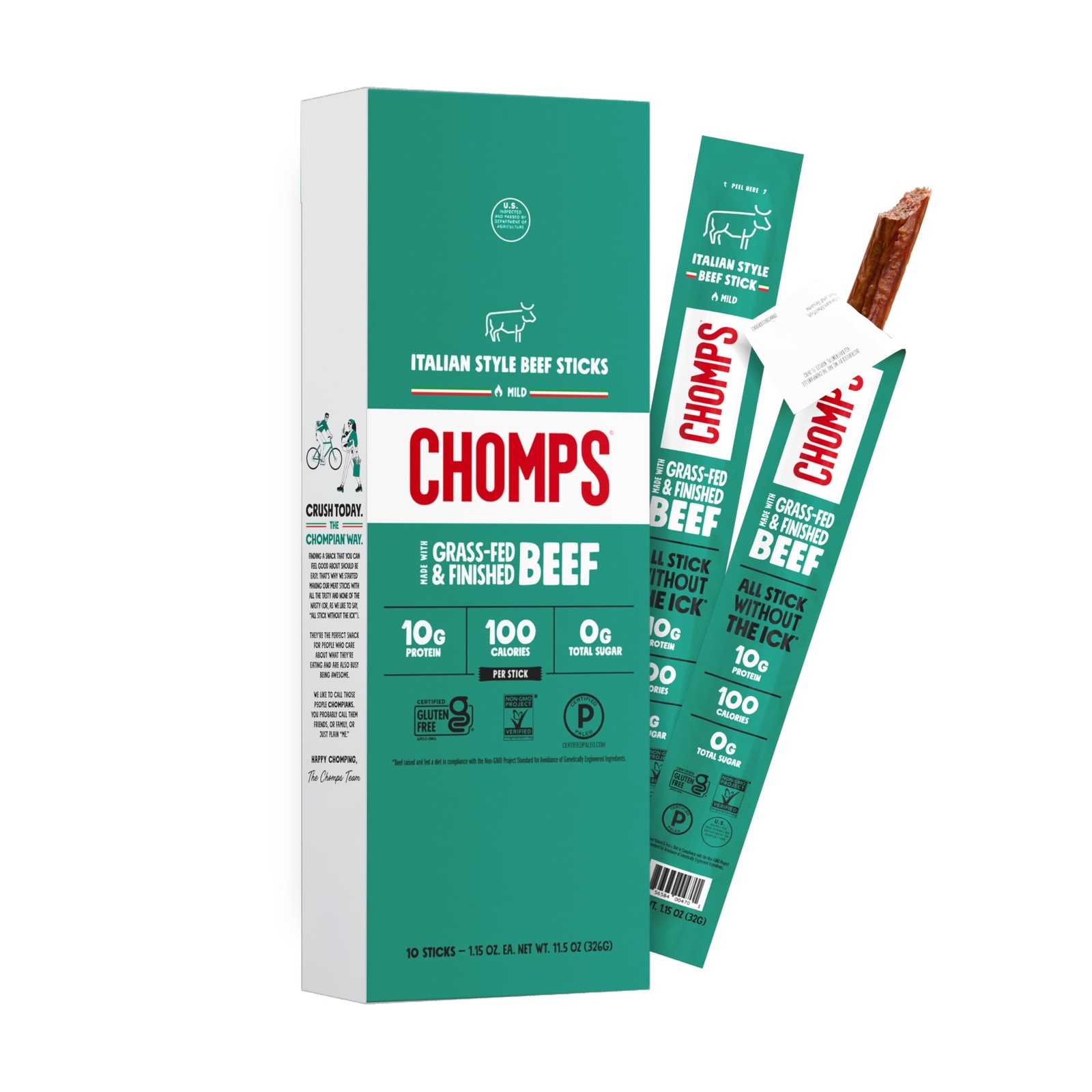 CHOMPS Grass Fed Beef Jerky Meat Snack Sticks, AIP Diet Compliant, Keto, Pale...