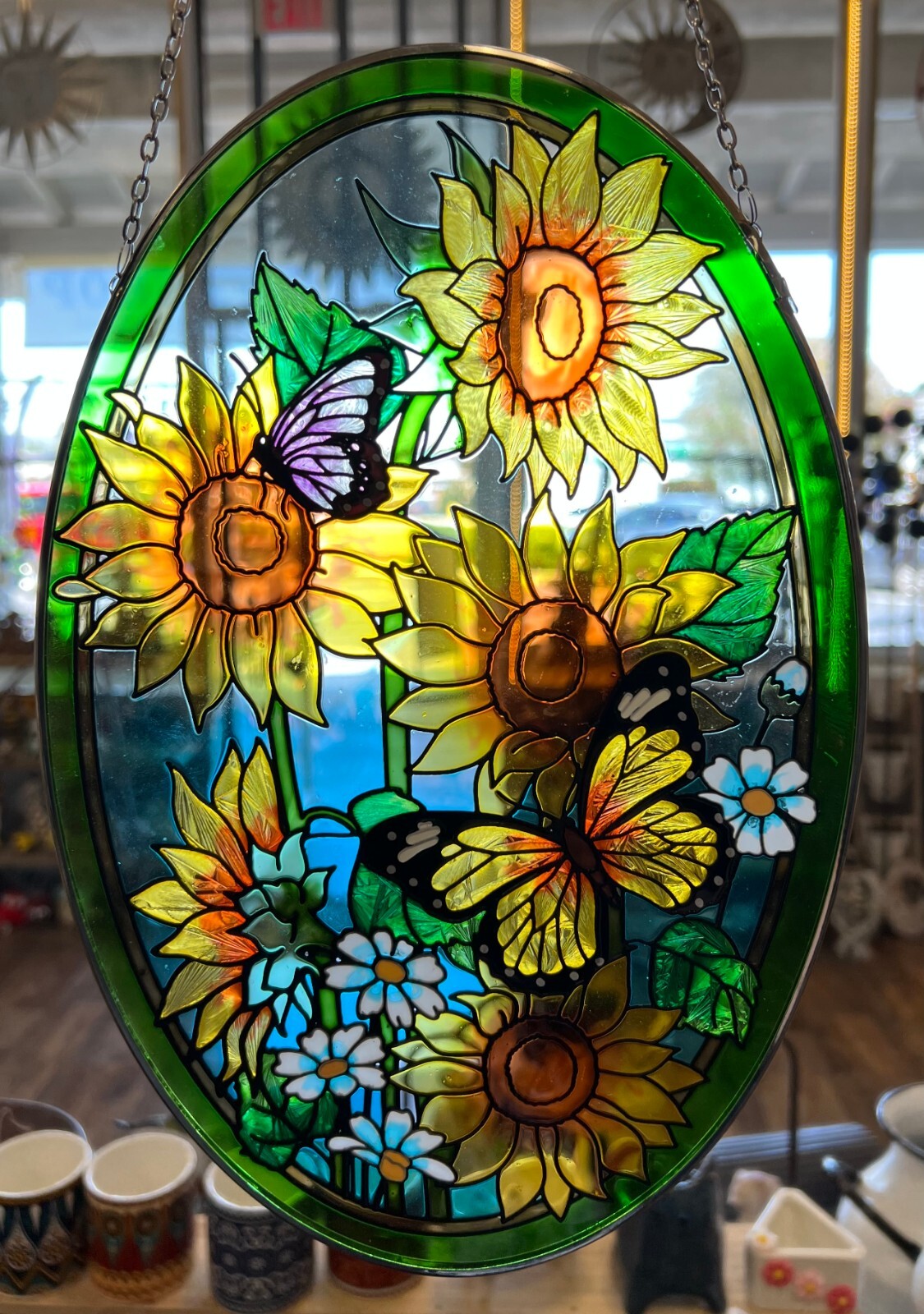 Sunflower Stained Glass Suncatcher 19" x 8"