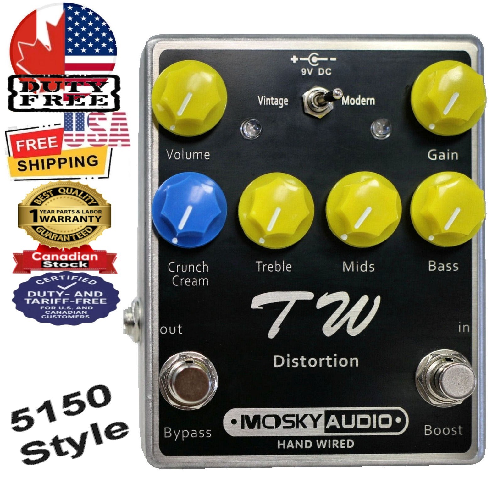 MOSKY TW Hand-Made 5150 Style Guitar Effect Pedal PRO Distortion DIP PARTS