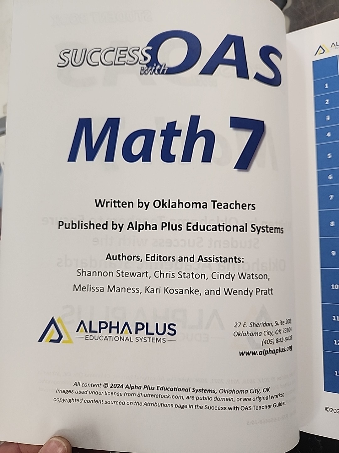 Alpha Plus Math 7 Student Book success with Oklahoma Academic Standards (OAS)