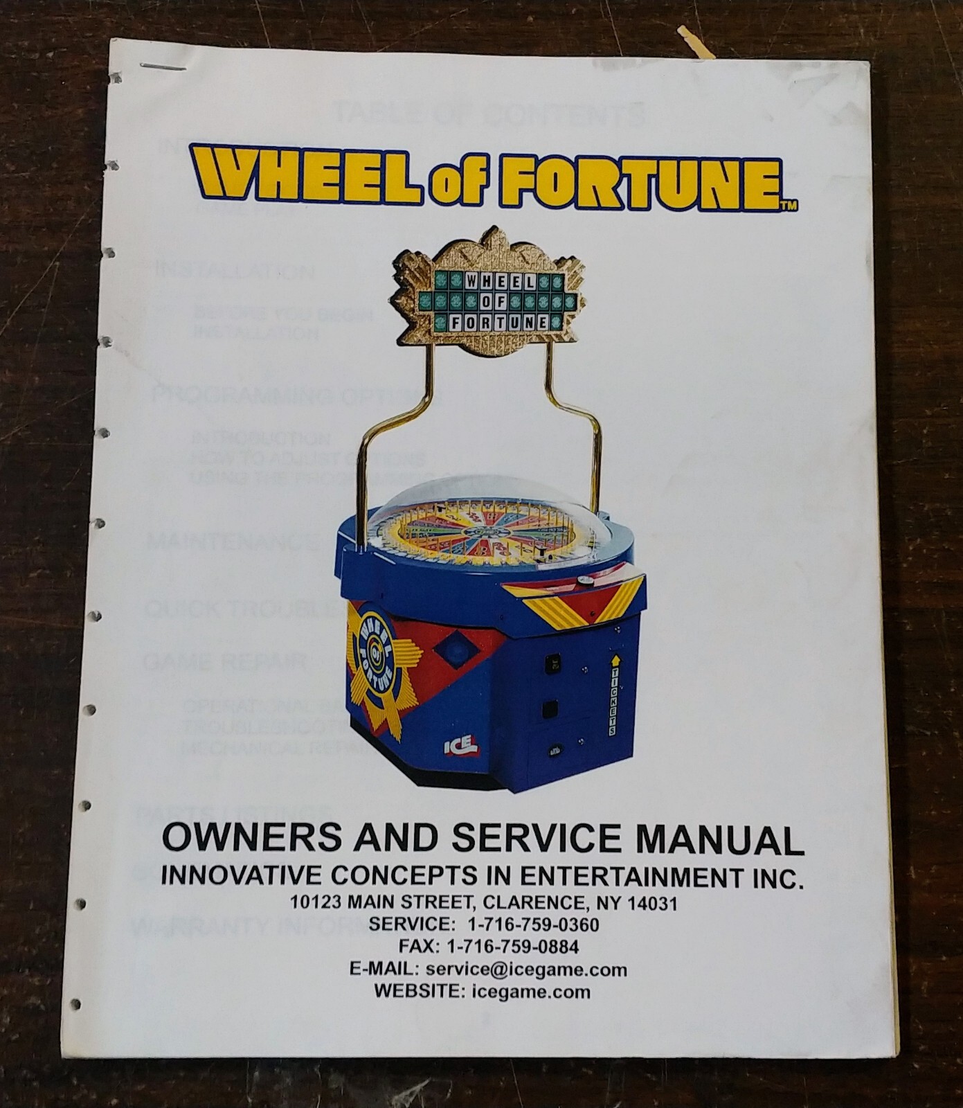 WHEEL OF FORTUNE Owners and Service Manual Original arcade game parts Coin Op