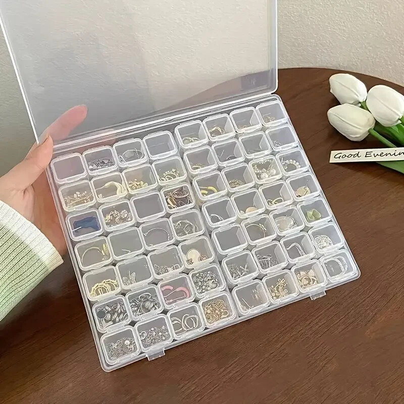 56 GRID BOX WITH 56 SNAP TIGHT LIDS Rhinestone Beads Gem Jewelry Case Crafts C3