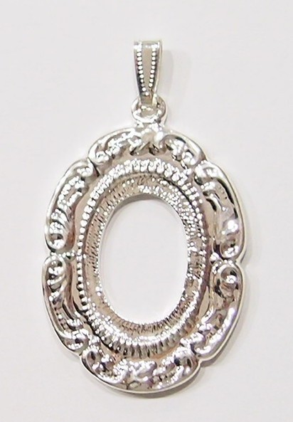6 of 25x18mm Shiny Silver Victorian Style Scroll Oval Pendant Setting 55x31mm