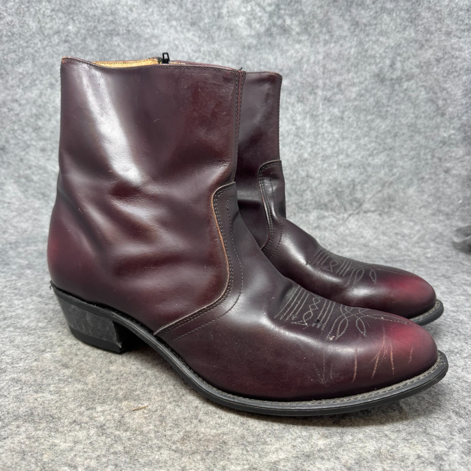 Vtg UFCW Union Boots Mens Sz 14EEE Burgundy Leather Zip Up Western Ankle USA