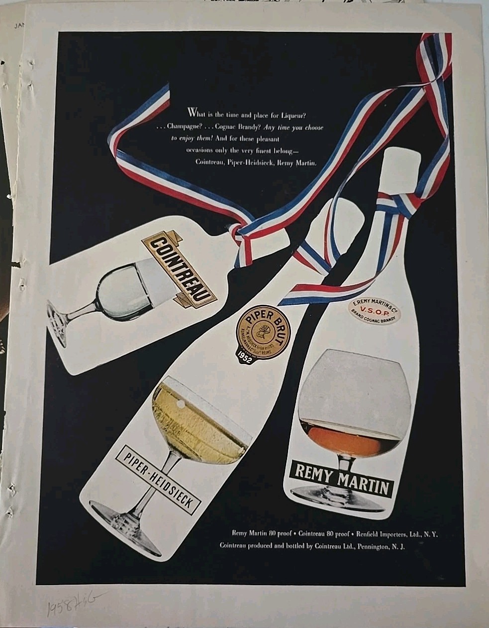 1958 Remy Martin Cognac Brandy Piper Heidsieck Cointreau Vintage ad