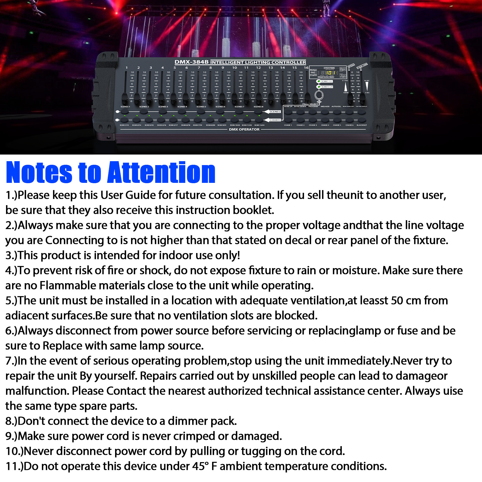 DMX 512 384 Channels Operator Console Controller For Stage Lighting DJ Party US