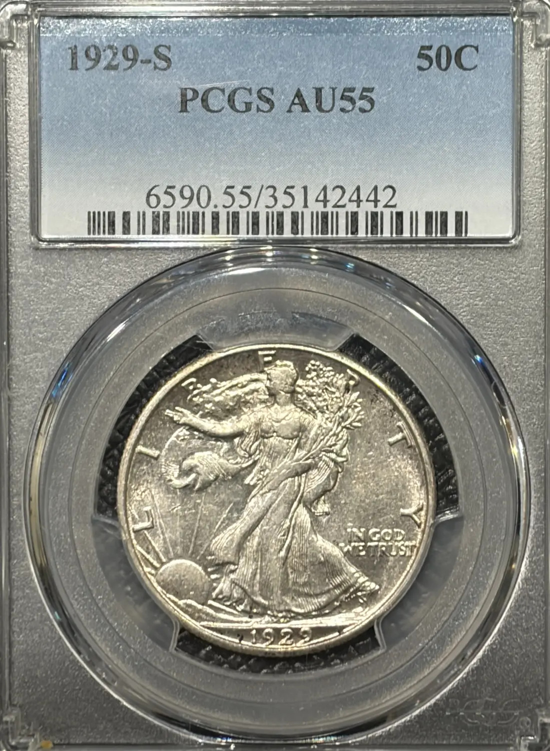 1929-S WALKING HALF DOLLAR PCGS AU55