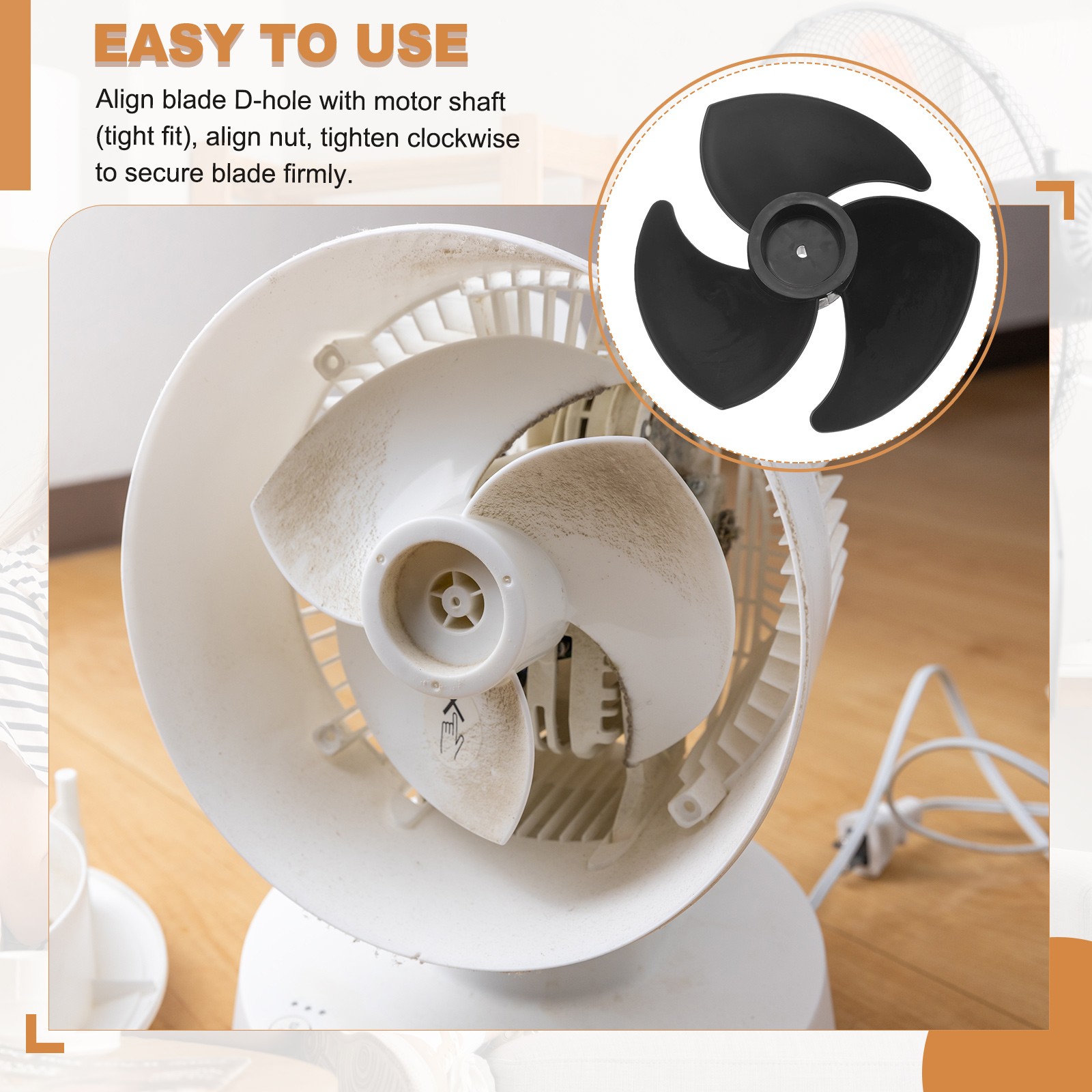 7 Inch Plastic Fan Blade Circulation Fan Blade Replacement, Black