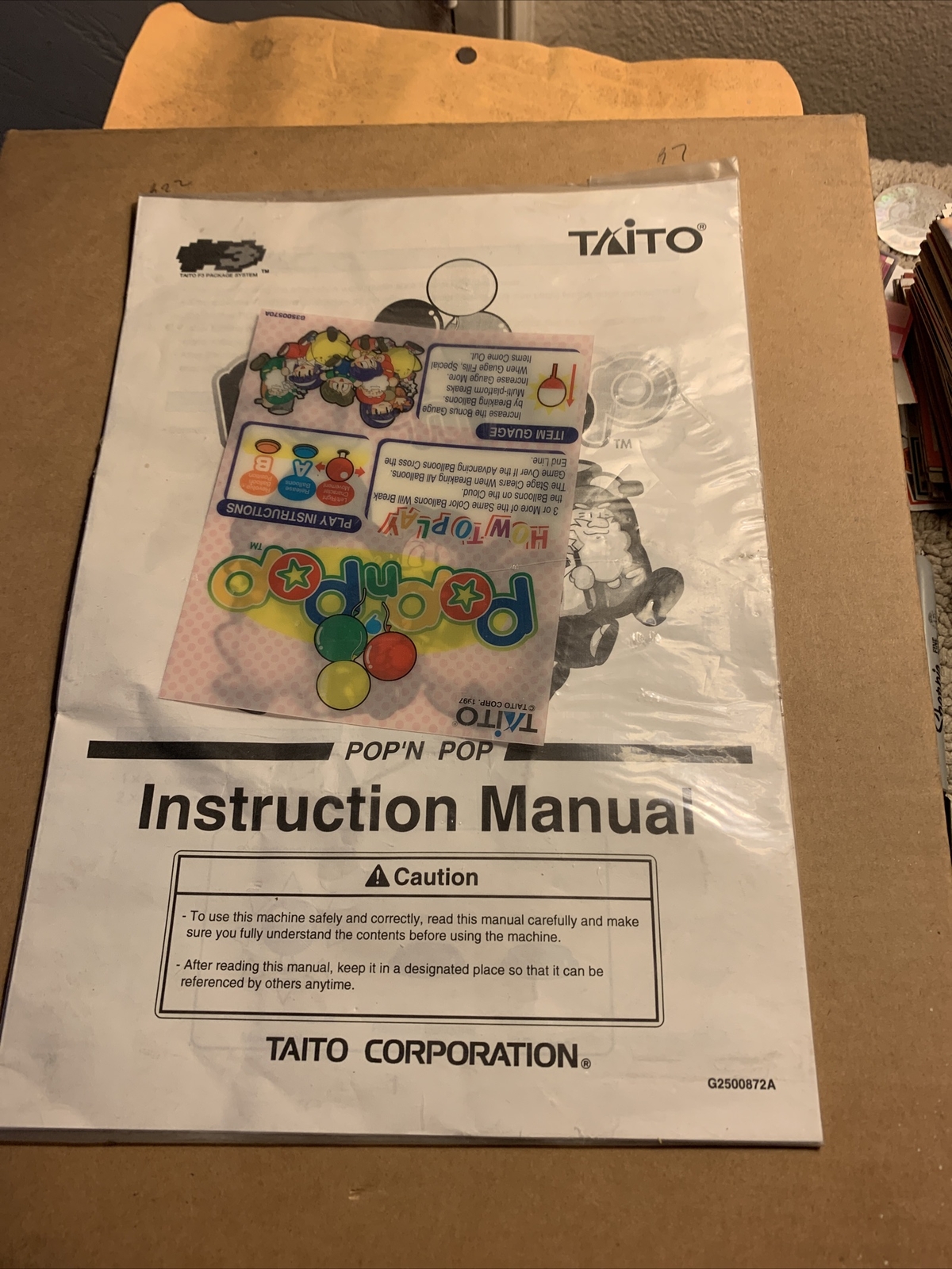 original  arcade video game owners manual Pop And Pop With Marquee Taito N ￼