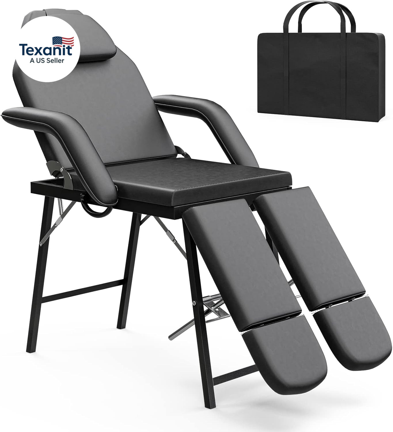 Portable Tattoo Chair Adjustable Split Legs for Client, Mobile Massage Table Fol
