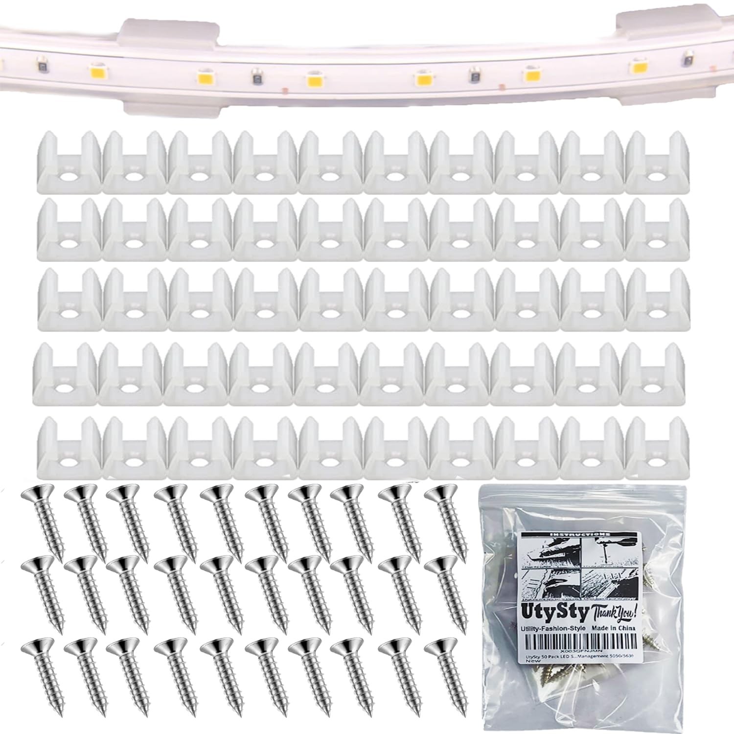 50 Pack Under Cabinet Lighting Mount Clips LED Strip Lights Mounting Brackets...