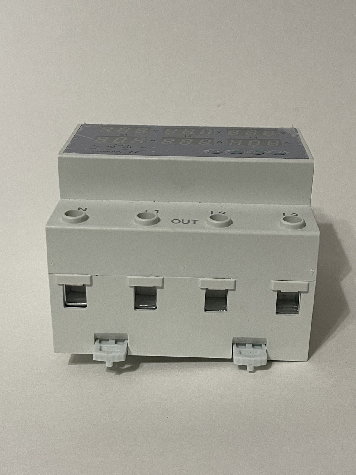 3 Phase DIN Rail Voltmeter Ammeter Auto-Overvoltage Overcurrent Protector AC 63A