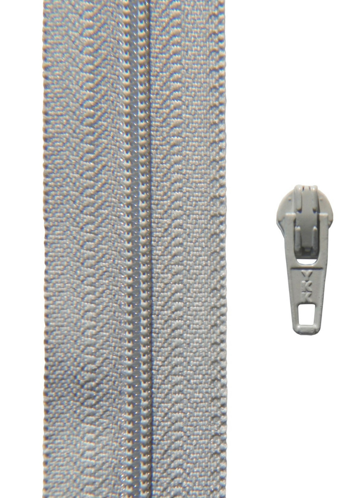 Gp 2,00 €/ m, 2 Meter Zipper Light Gray Spiral 3 mm + 2 Zipper YKK