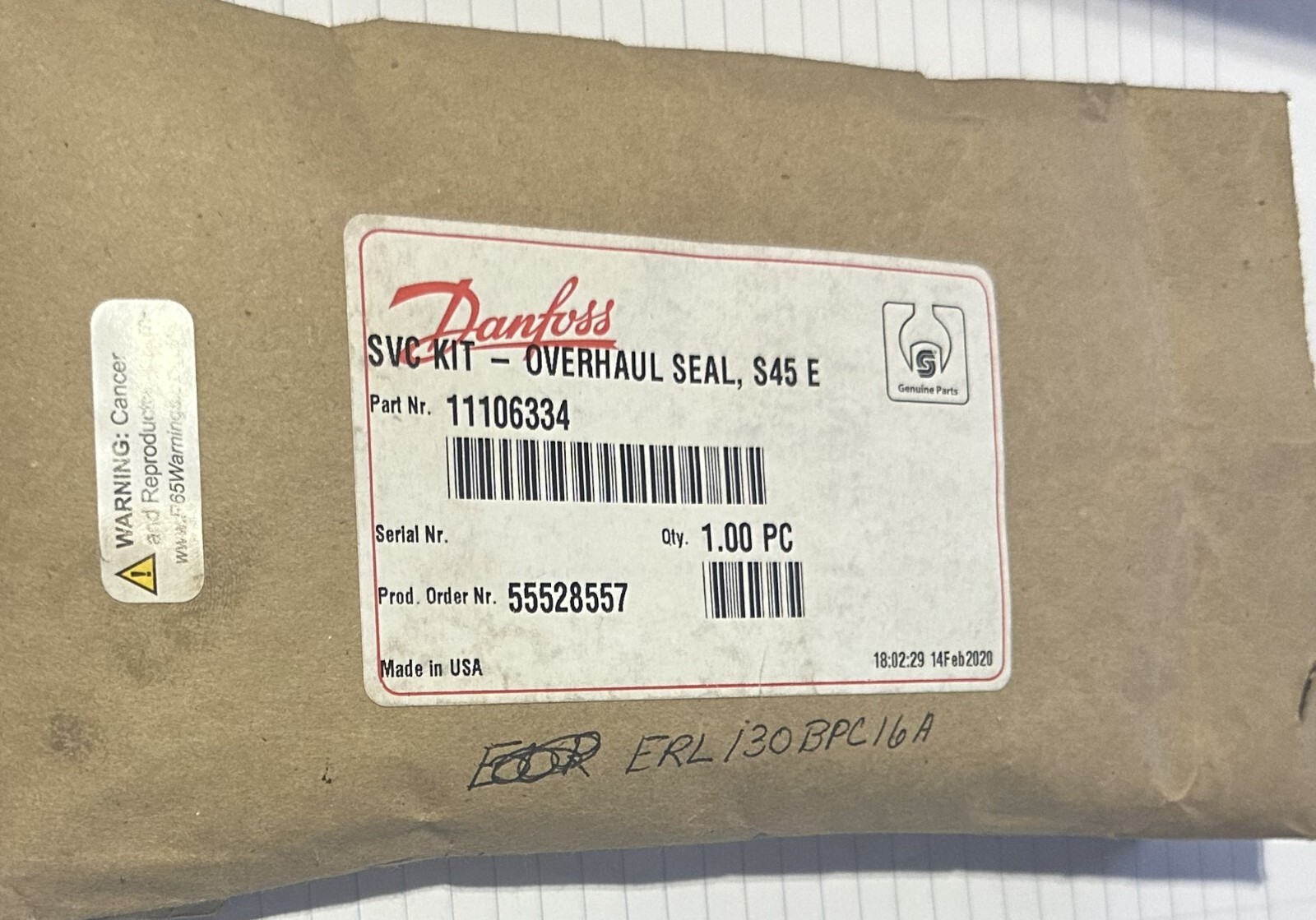 11106334, Danfoss, Seal Kit, ERR130, Series 45, E Frame