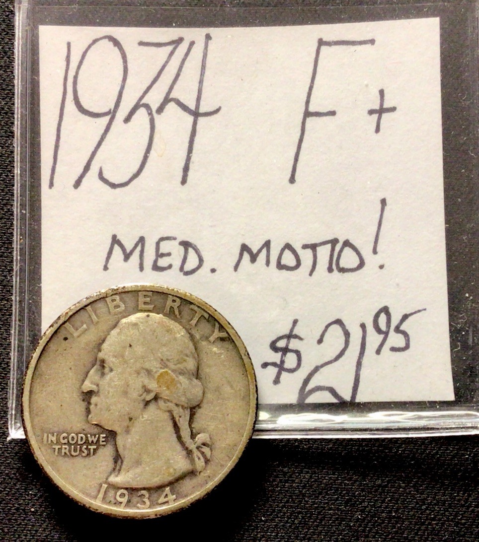 1934 Washington Silver Quarter F+! Med. Motto! ENN Coins