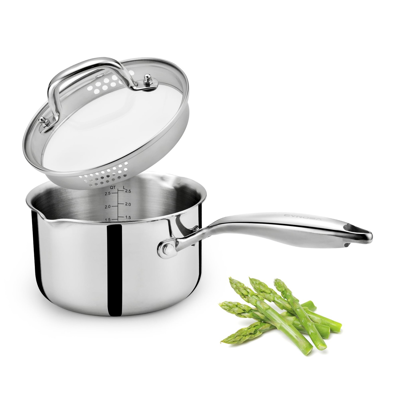 Cyrosa 2.0 Quart Saucepan with Lid, Stainless QT, Tri-Ply Steel