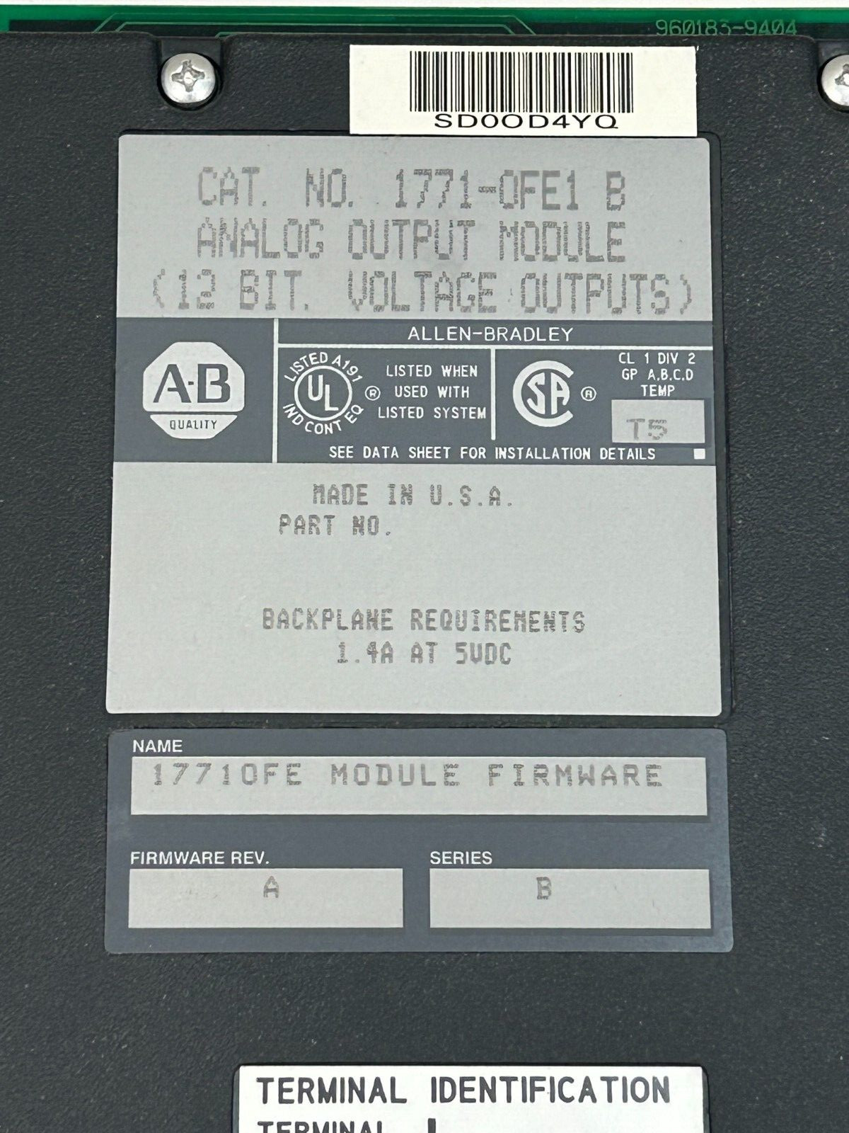 ALLEN BRADLEY 1771-OFE2 Series B ANALOG OUTPUT MODULE