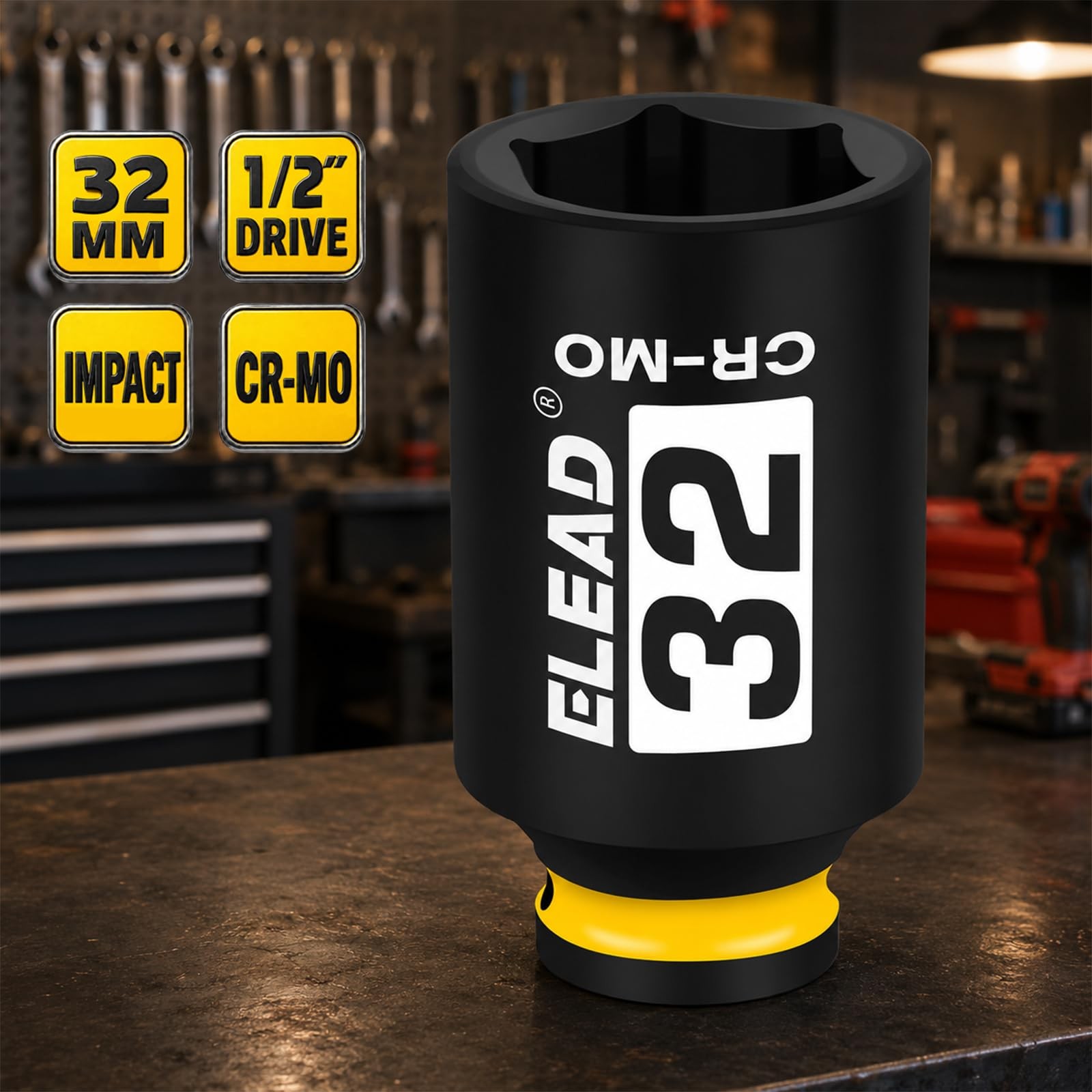 32 mm Socket 1/2" Drive Deep Impact Socket, Metric 6 Point 1/2-inch Drive