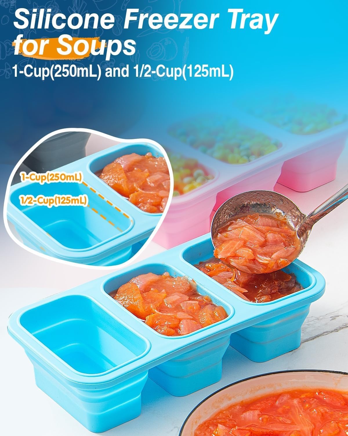 Silicone Soup Freezer Molds with Lids,1 Cup , Soup Container Style