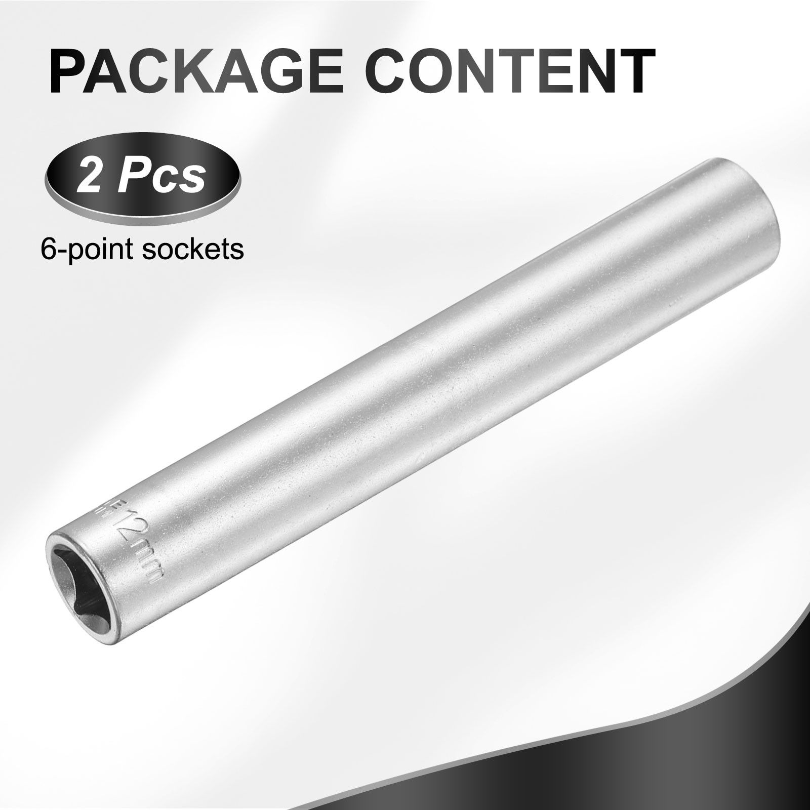 2pcs 6 Points Deep Socket 3/8" Drive 12mm Nickel Plating Flip Sleeve 4.7" Long