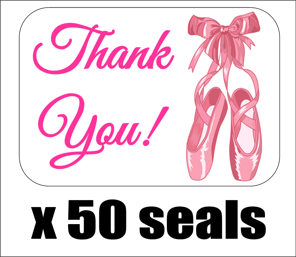 50 Ballet Slippers Thank You Envelope Seals / Labels / Stickers, 1" x 1.5"