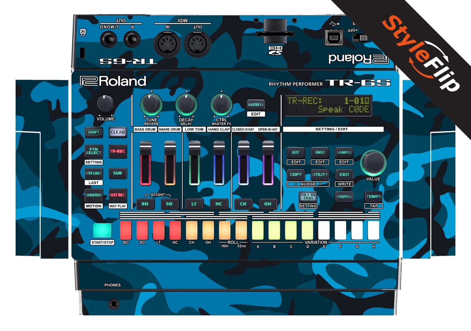 Roland TR-6S Skins | Blue Camo | Protective Decal | StyleFlip Skins