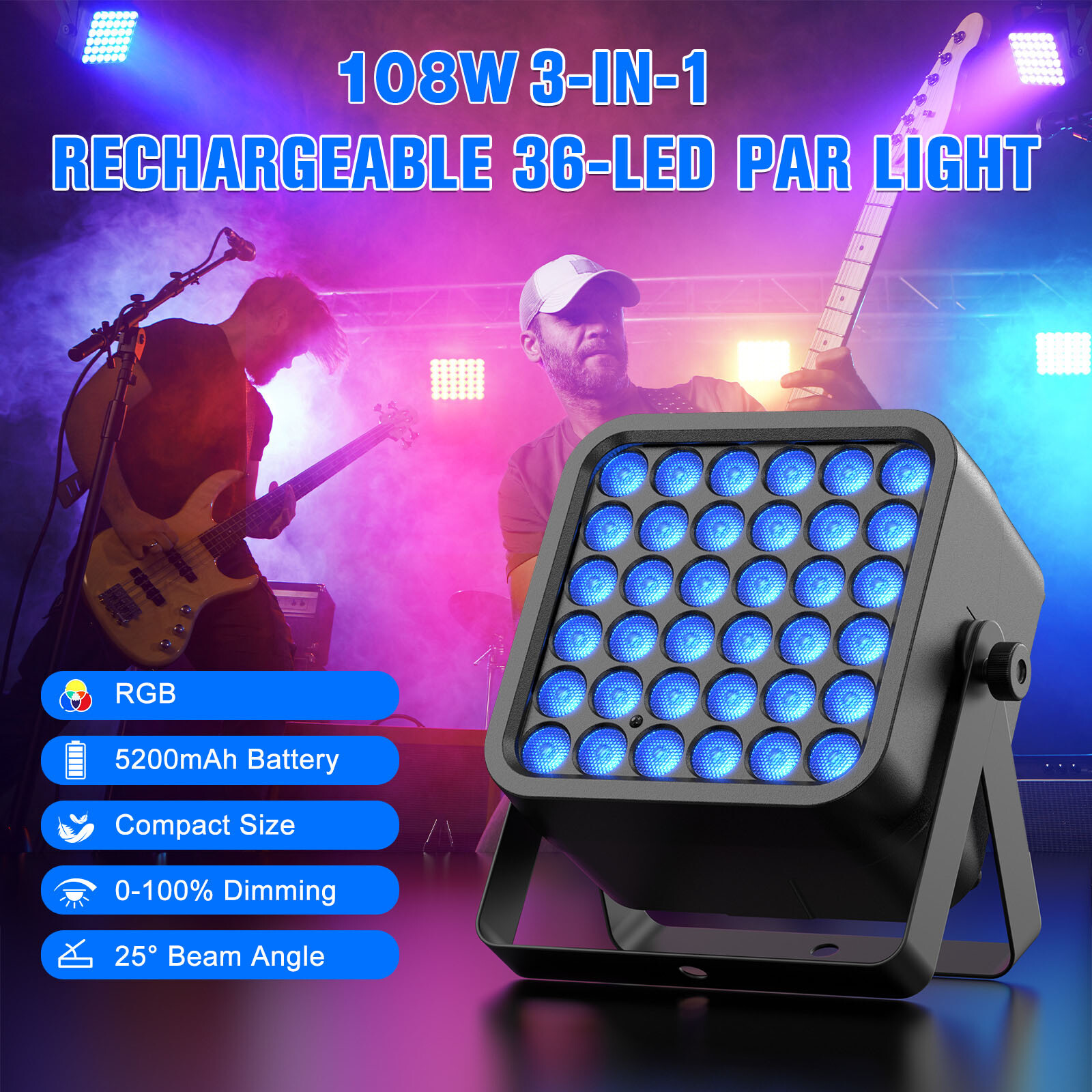 10X 36LED RGB Stage Light Rechargeable PAR Light DMX Disco Event Show Party Club