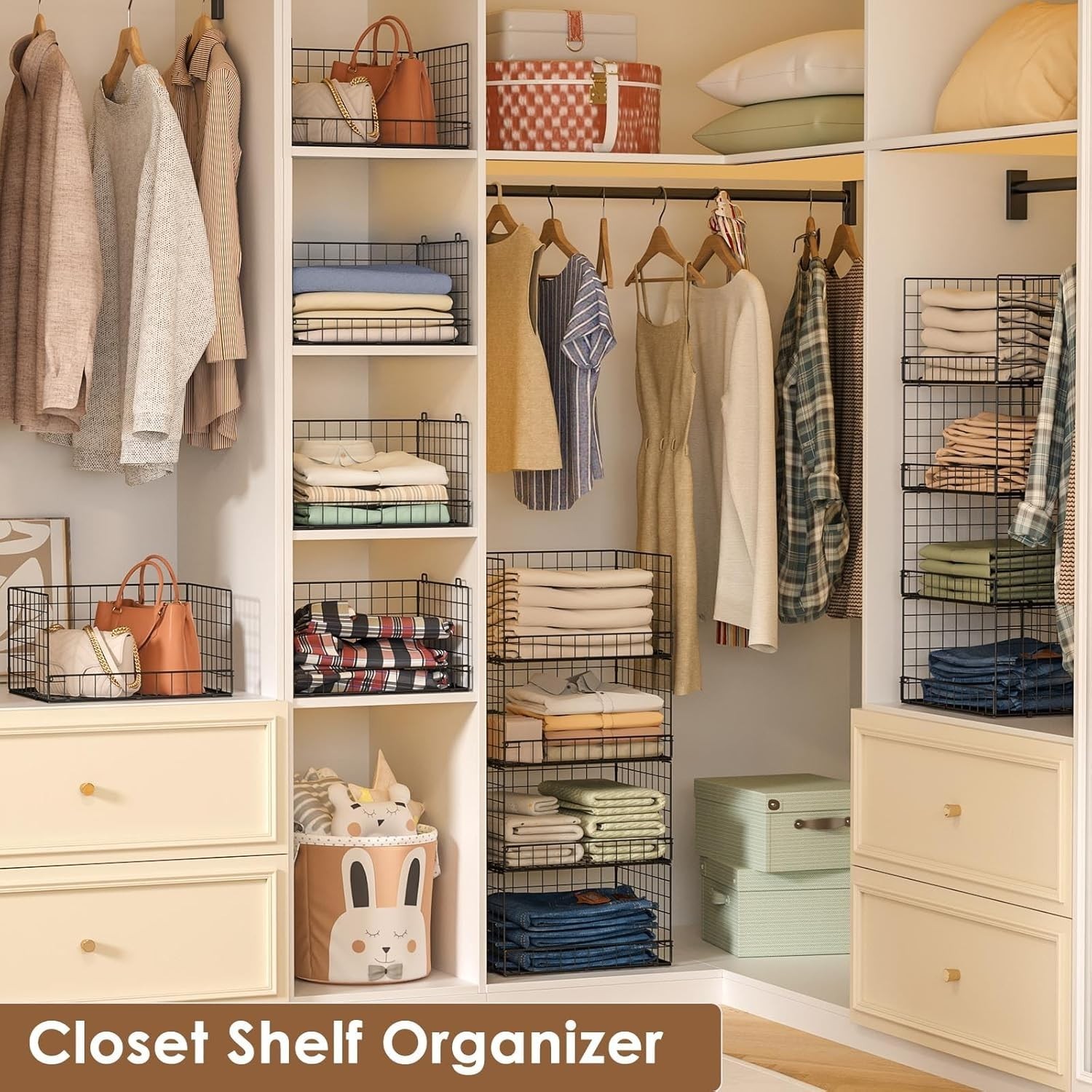 4-Tier Stackable Closet Organizers and Storage Shelves Basket Bins Foldable New