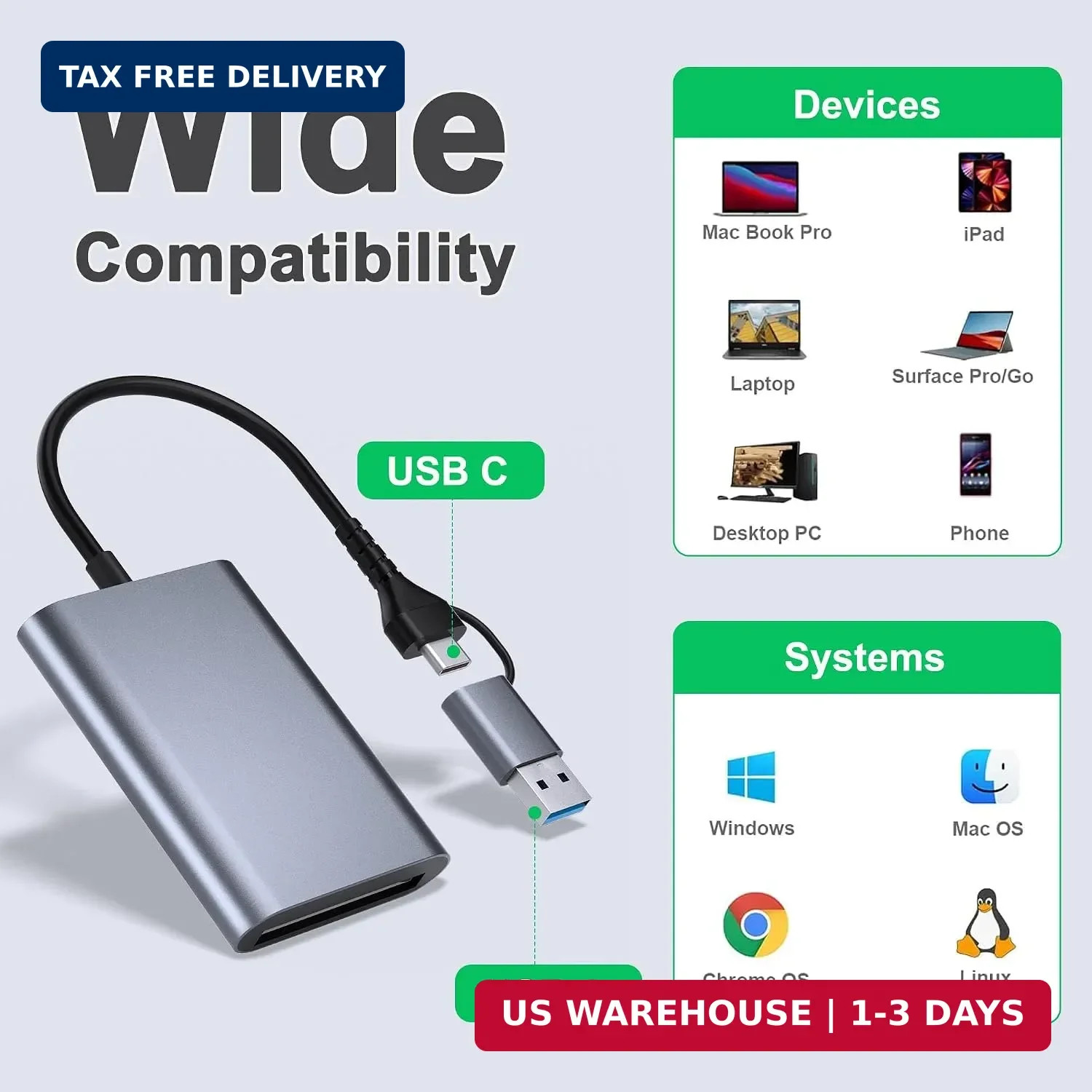 CFexpress Type B Card Reader with USB 3.2 (Gen 2) 10Gbps USB C&USB A 2 in 1 Type