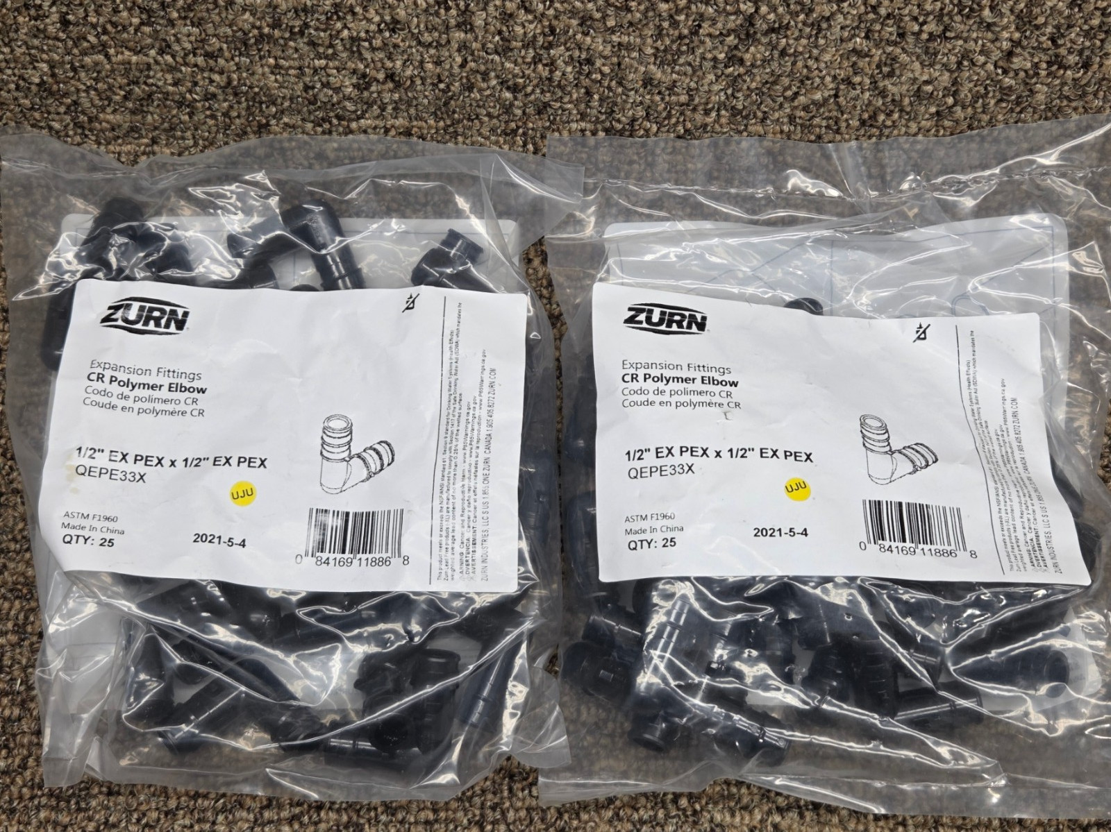 Lot of 50 ZURN QEPE33X  Expansion PEX CR Polymer 1/2" Elbow NEW