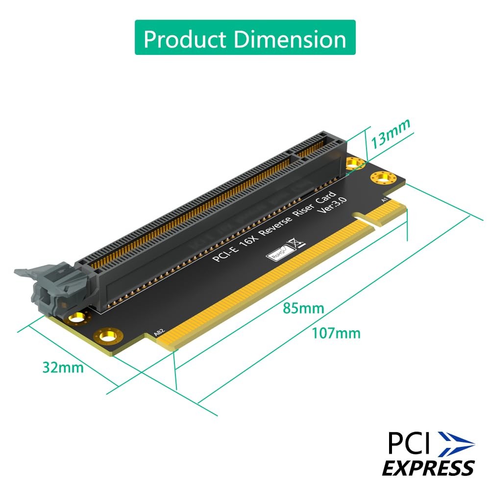 PCI-e 16X 3.0 Riser Card, 90 Degree Reverse M-F, 2U Server, Points to CPU