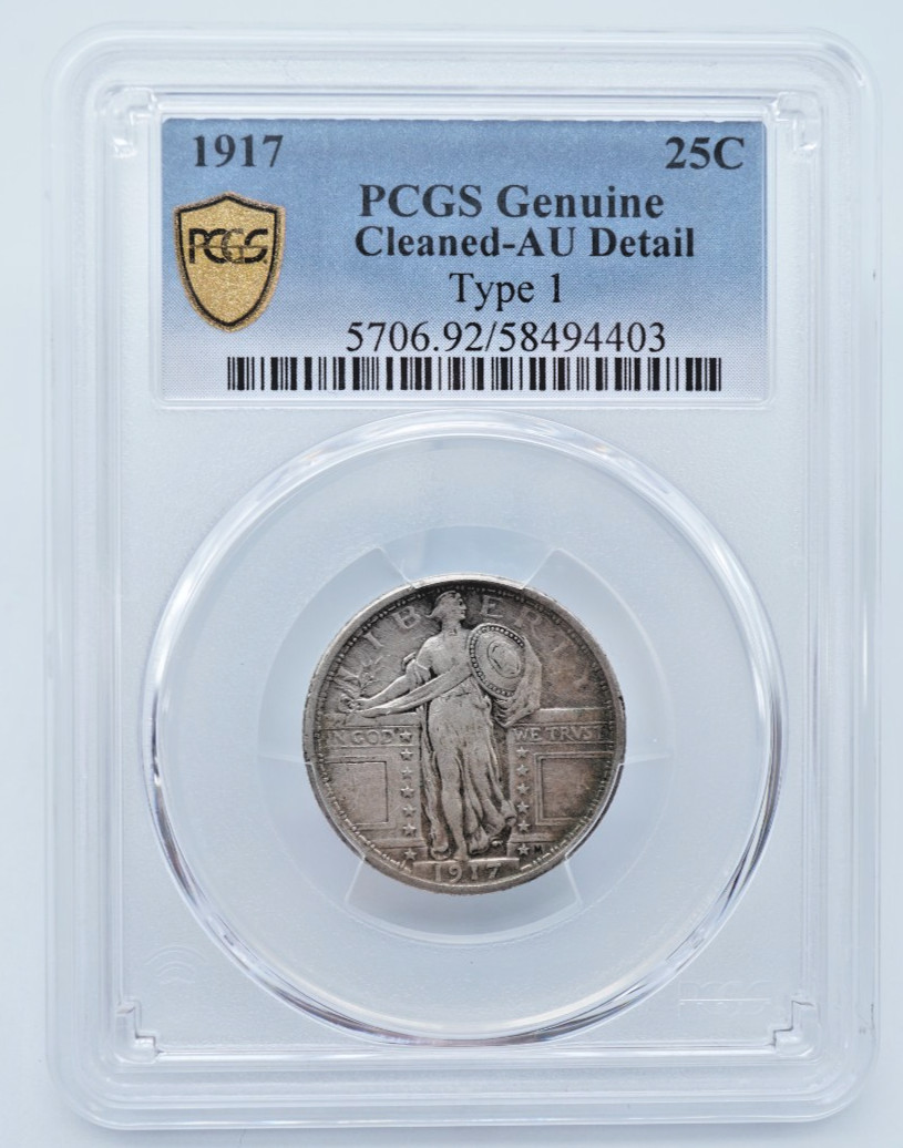 1917-P Standing Liberty Silver 25C Quarter PCGS Genuine AU Detail - T408