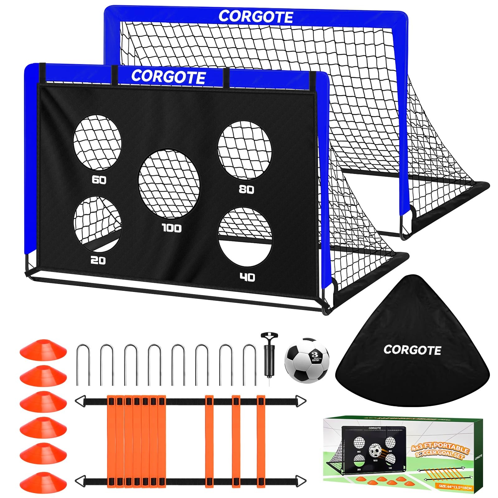 Toddler Soccer Goals for Backyard Set of 2, 4x3ft Portable Pop Up Soccer Net, Ki