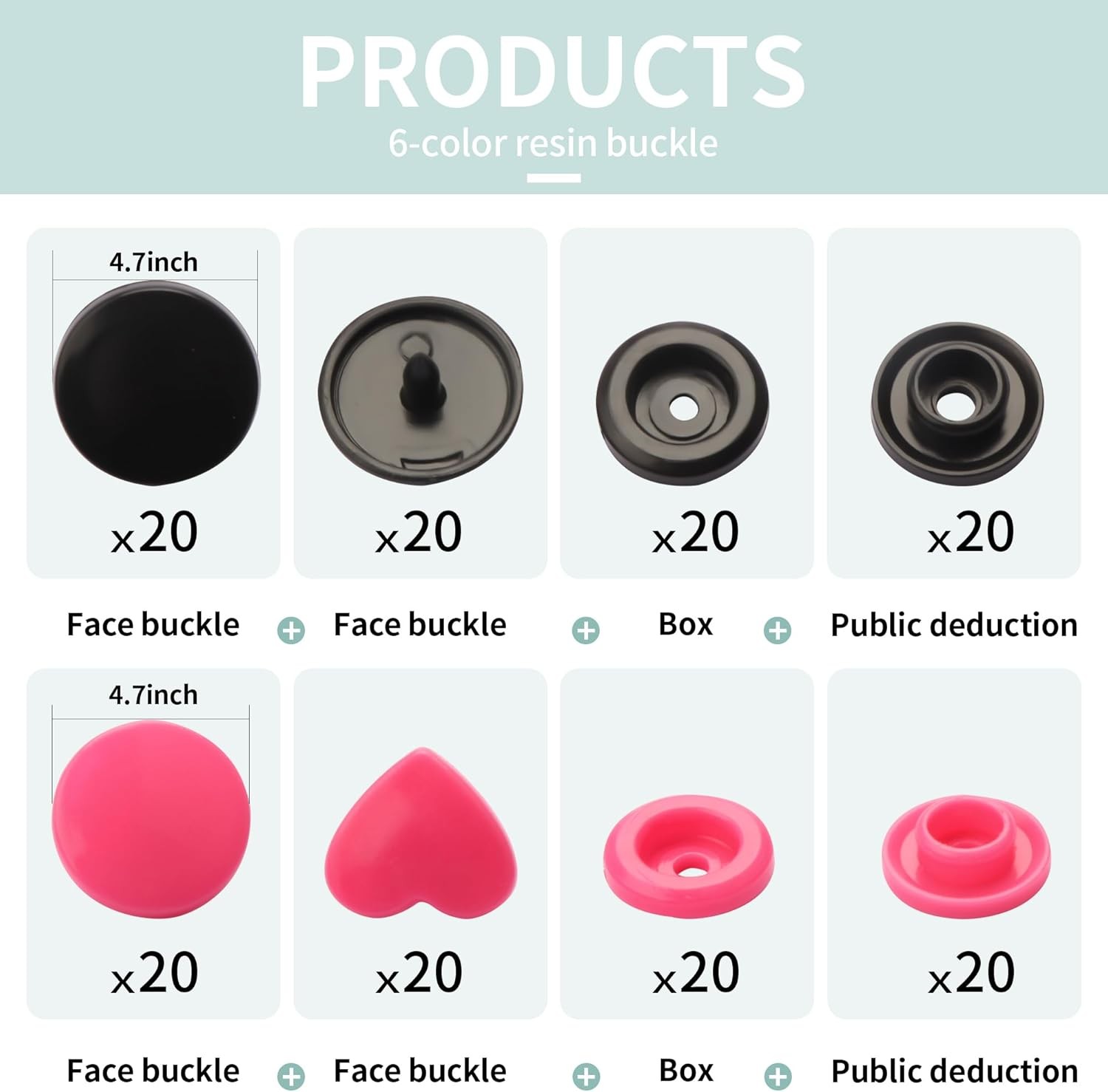 YUSBUTON Snap Button Kit - Metal & Plastic Buttons with Fastener black