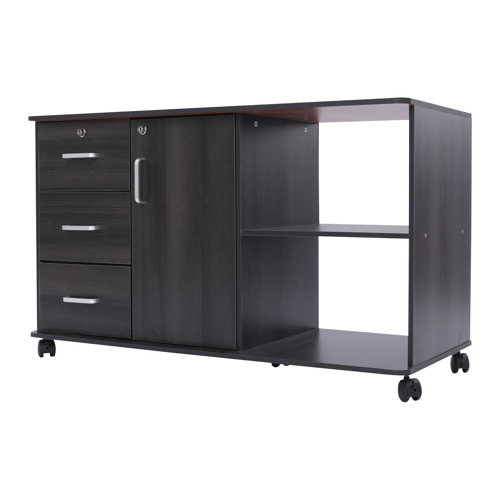 3 Drawers 2 Compartments Mobile File Cabinet Locking File Cabinet MDF 1 Cabinet