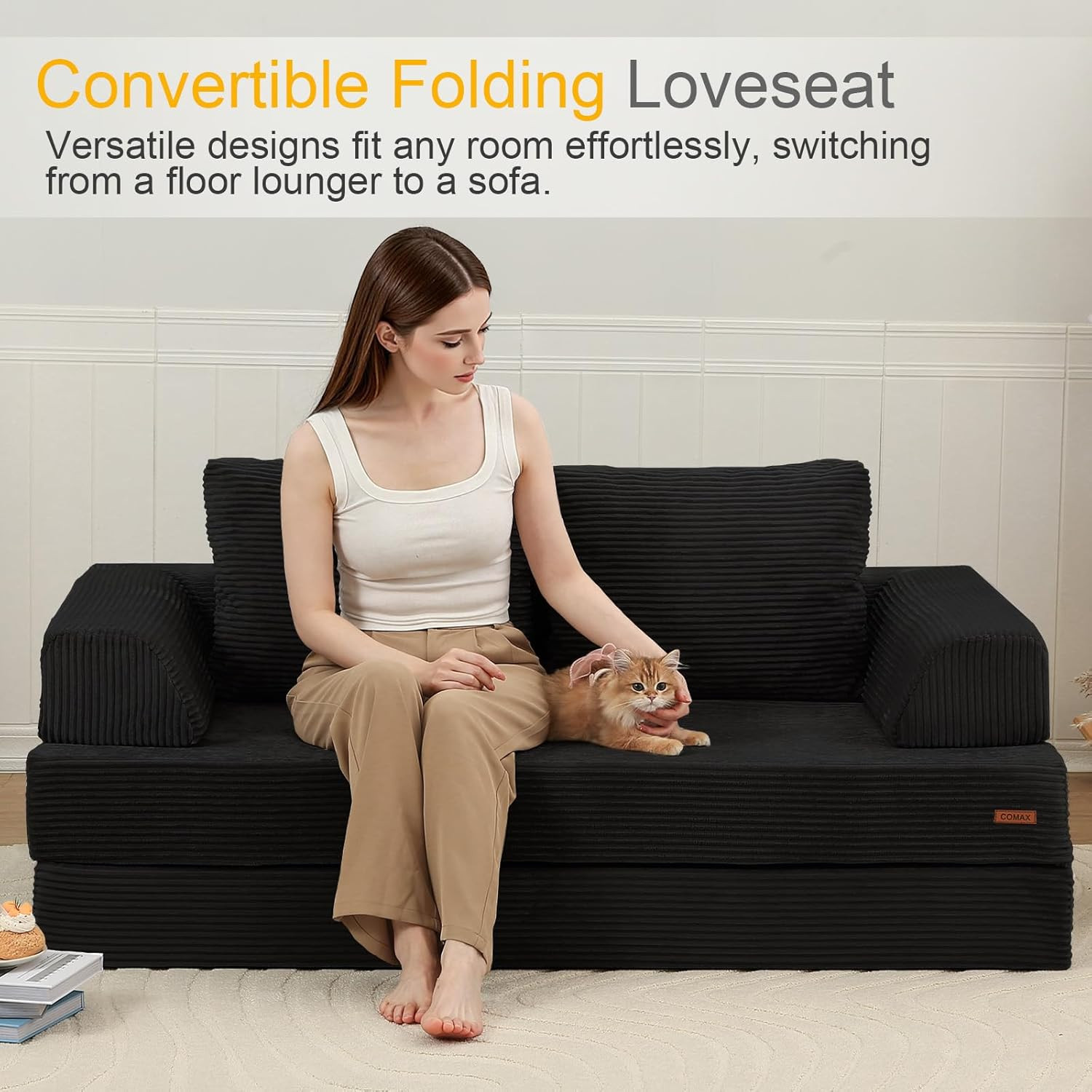 COMAX Futon Sofa Bed, Convertible Folding Sofa Bed, Boneless Couch Loveseat Cord