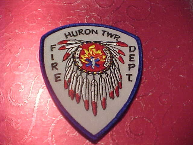HURON TWP.  MICHIGAN FIRE DEPARTMENT PATCH SHOULDER SIZE UNUSED 4 X 3 1/2 IN