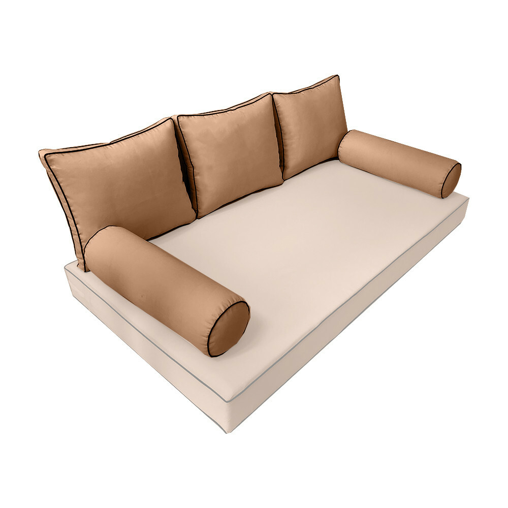 |SLIPCOVER ONLY| S3 Outdoor Bolster Back Pillow Covers Contrast Trim Full AD104